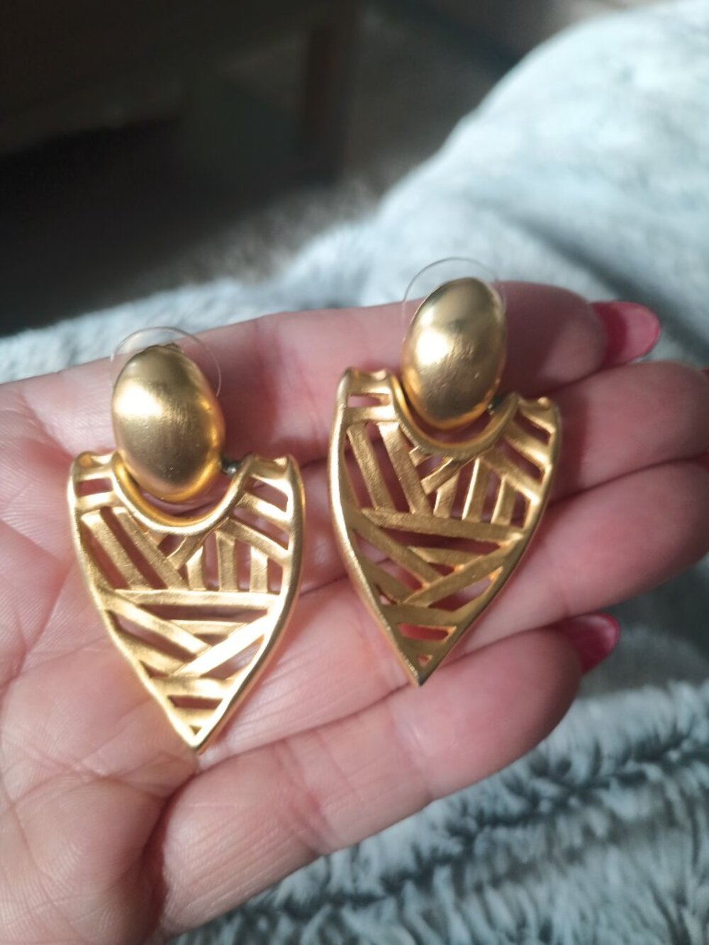 Vintage ANNE KLEIN Geometric Gold Tone Dangle Earrings ~Post Back - Picture 5 of 5